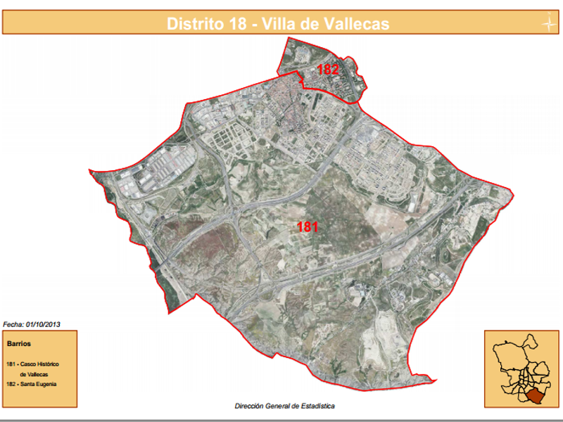 Vista del Distrito Villa de Vallecas de Madrid con sus 2 barrios | Fuente: Dirección General de Estadística del Ayuntamiento de Madrid